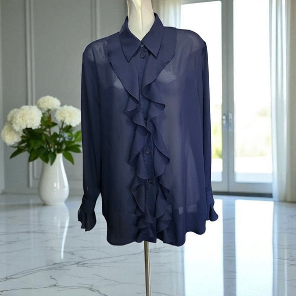 Elegant Blouse With Feminine Ruffled Front And Cuffs - Picture 1 of 6
